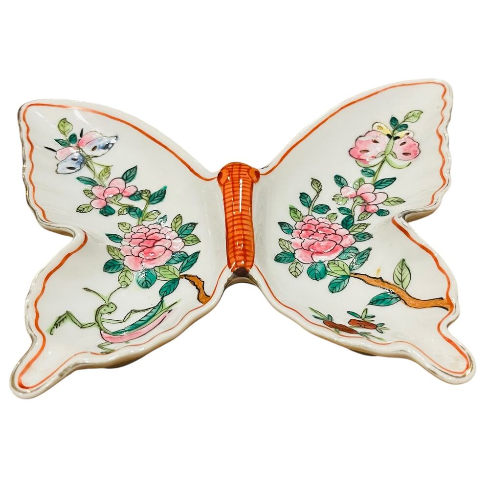 Neiman Marcus Trinket Tray Vintage Chinese  Chinoiserie Hand Painted Floral